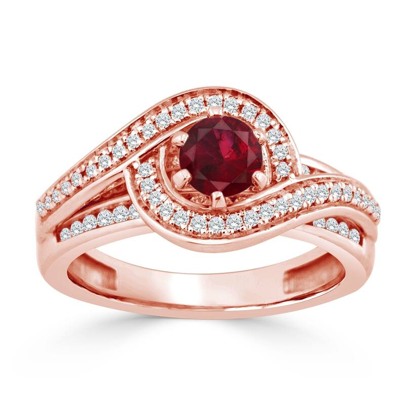 Auriya 14K Gold 1/2ct Ruby and Diamond Swirl Engagement Ring (H-I, SI1-SI2) - Red