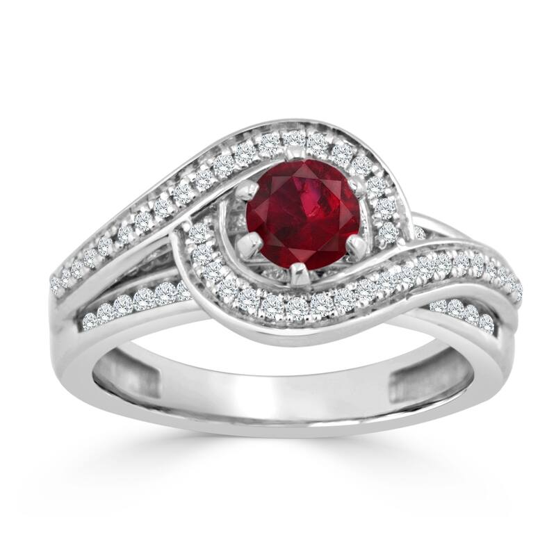 Auriya 14K Gold 1/2ct Ruby and Diamond Swirl Engagement Ring (H-I, SI1-SI2) - Red