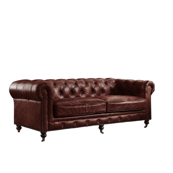 Acme Furniture Aberdeen Top Grain Leather Sofa, Vintage Dark Brown