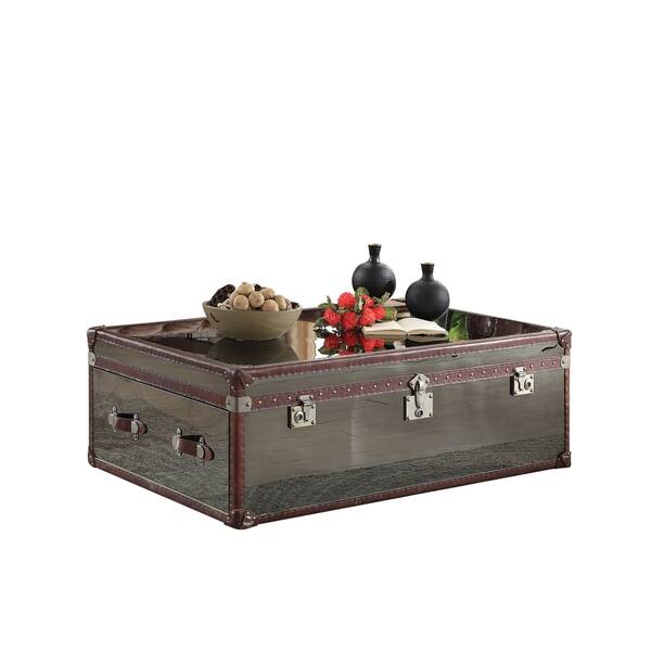 Acme Furniture Aberdeen Stainless Steel Coffee Table With Leather Trim Acme Furniture Aberdeen Stainless Steel Coffee Table With Leather Trim