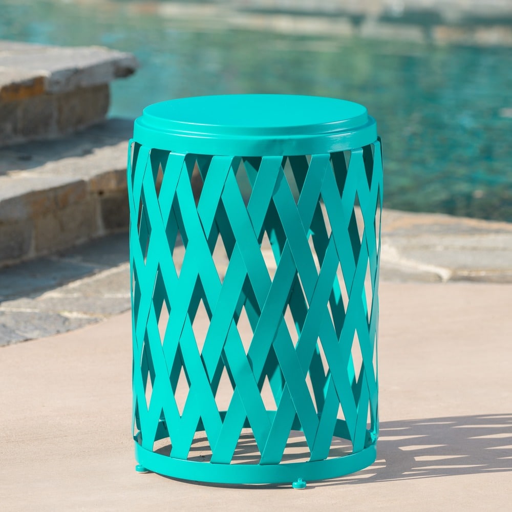 Danbury Outdoor Modern Floral 14 Inch Hexagonal Accent Side Table 