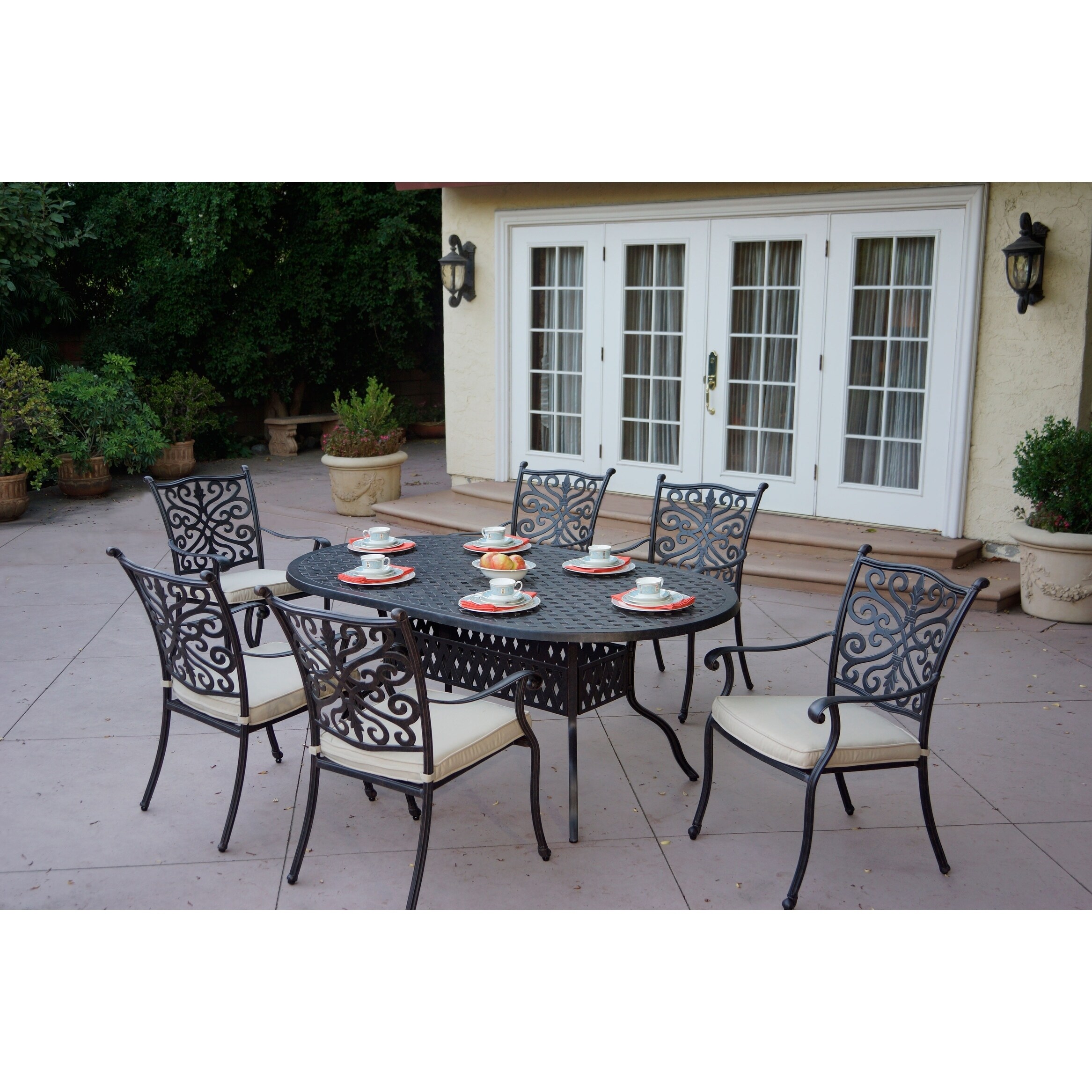 Shop Casablanca Cast Aluminum 7 Piece Dining Set 42 X 72 Inch Oval