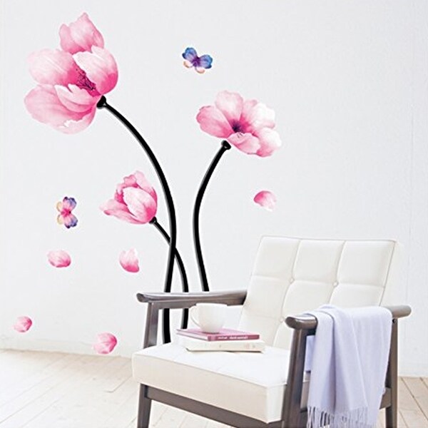Wall Decal Pink Flower Wall Mural Peel and Stick Wall Vinyl