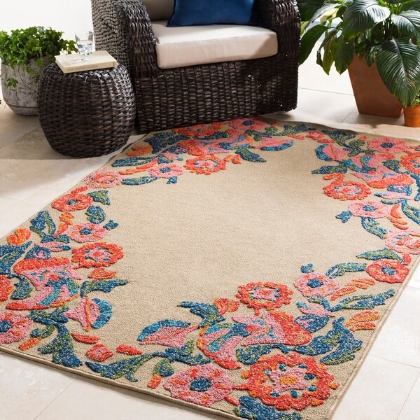 Genies Floral Border Indoor/ Outdoor Area Rug