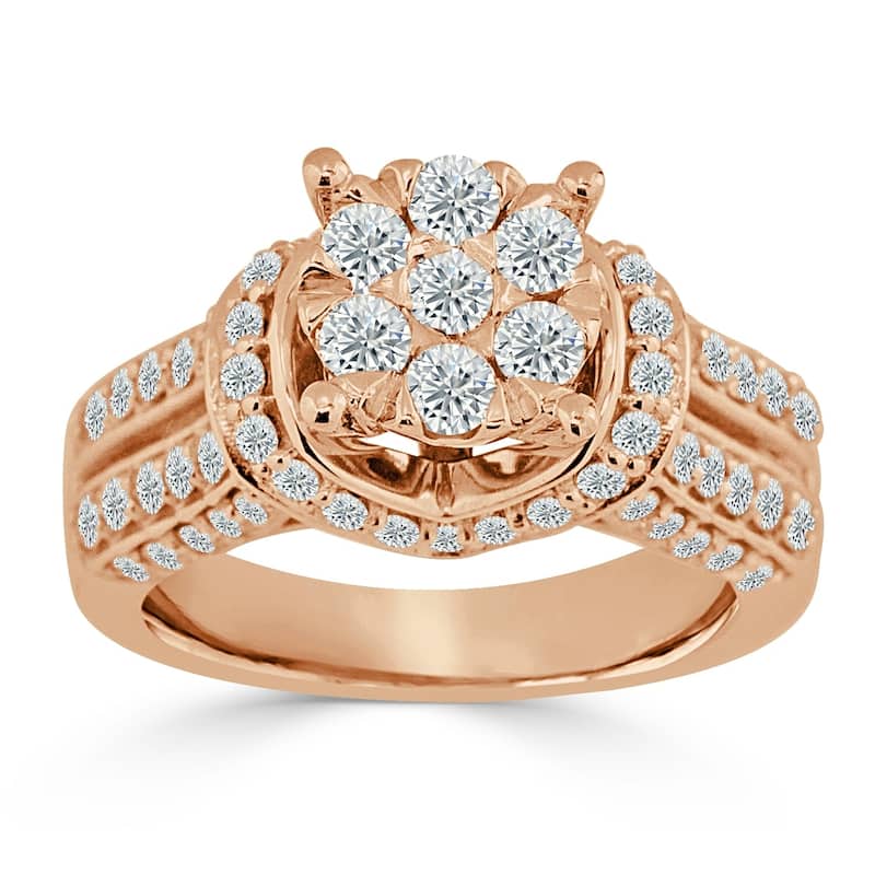 Auriya Modern 1 1/2ct TDW Round Cluster Diamond Engagement Ring 14K Gold