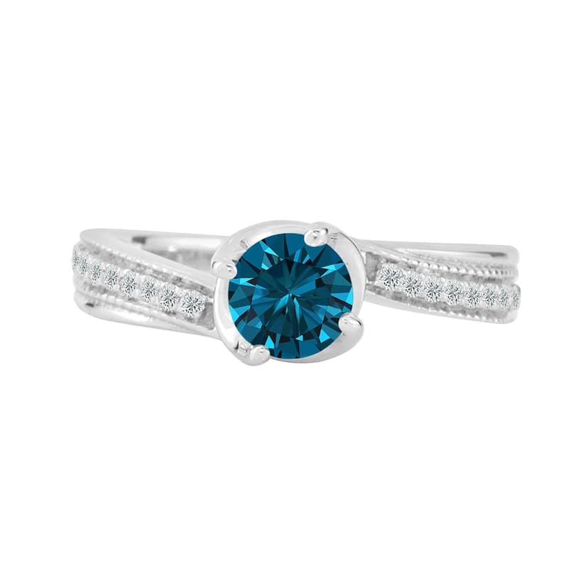 Auriya 3/4ct TDW Round Solitaire Swirl Blue Diamond Engagement Ring 14K Gold