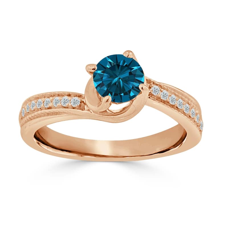 Auriya 3/4ct TDW Round Solitaire Swirl Blue Diamond Engagement Ring 14K Gold