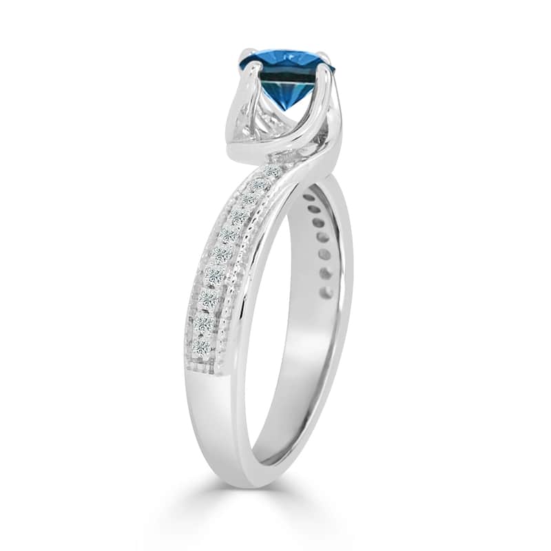 Auriya 3/4ct TDW Round Solitaire Swirl Blue Diamond Engagement Ring 14K Gold