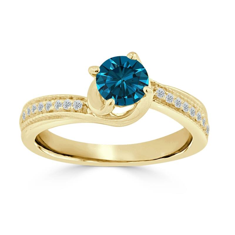 Auriya 3/4ct TDW Round Solitaire Swirl Blue Diamond Engagement Ring 14K Gold