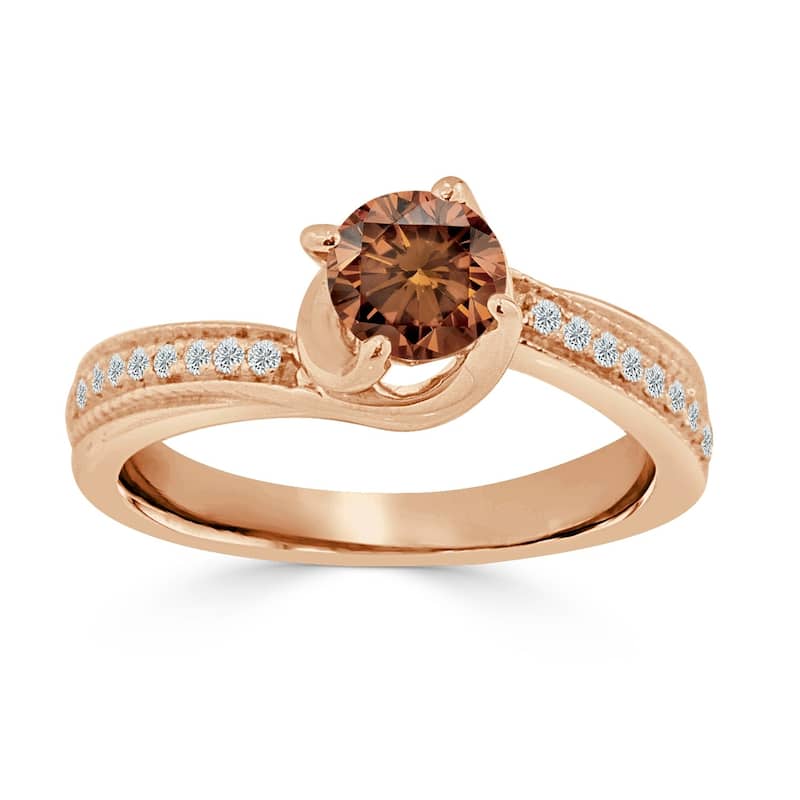 Auriya 3/4ct TDW Round Solitaire Swirl Brown Diamond Engagement Ring 14K Gold