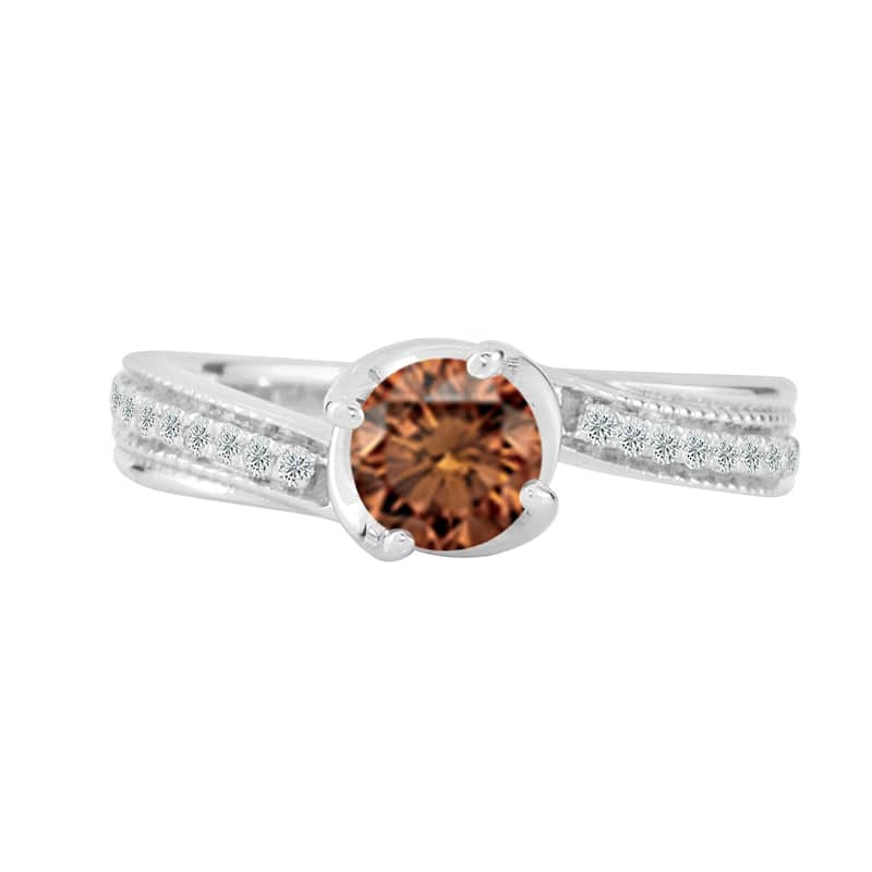 Auriya 3/4ct TDW Round Solitaire Swirl Brown Diamond Engagement Ring 14K Gold
