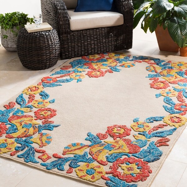 Genies Floral Border Indoor/ Outdoor Area Rug