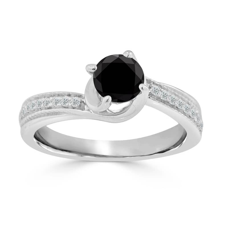 Auriya 14k Gold 3/4ctw Round Black Diamond Engagement Ring - White - 6.5
