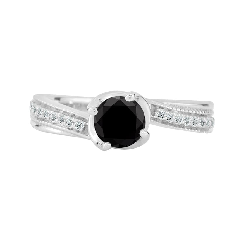 Auriya 14k Gold 3/4ctw Round Black Diamond Engagement Ring