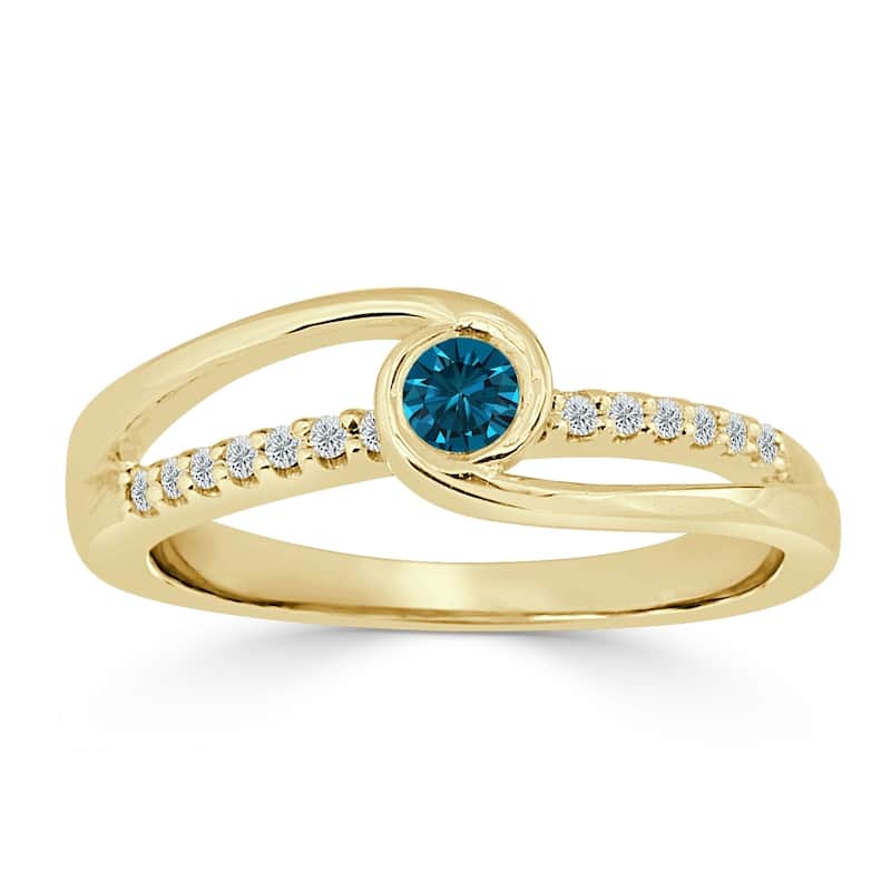 Auriya 1/4ctw Blue Diamond Bezel Set Engagement Ring 14K Gold
