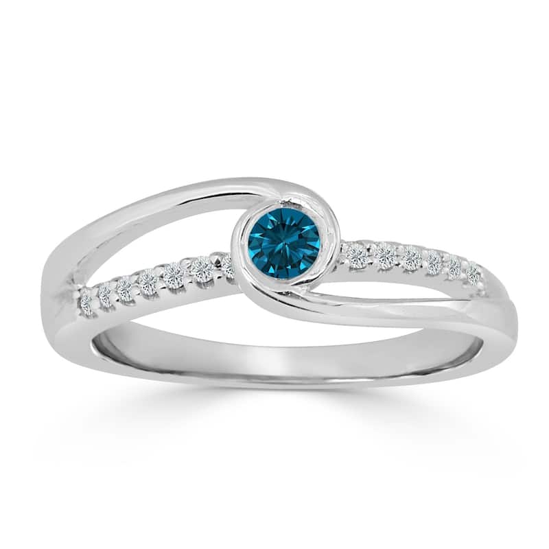 Auriya 1/4ctw Blue Diamond Bezel Set Engagement Ring 14K Gold