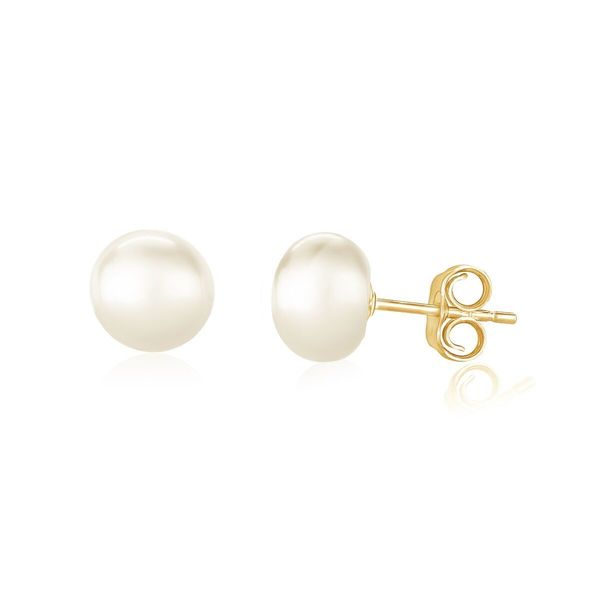Pearlyta 14k Gold 'AAA' Quality Pearl Button Stud Earrings (7 - 8mm) - White. Opens flyout.