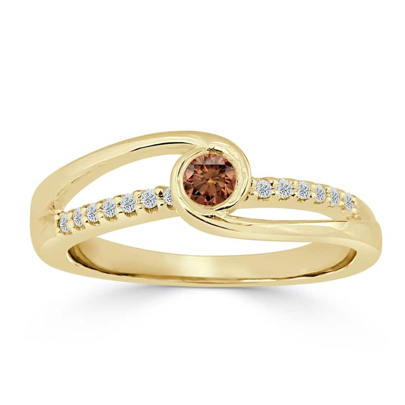Auriya 1/4ct TDW Round Brown Diamond Bezel Engagement Ring 14k Gold