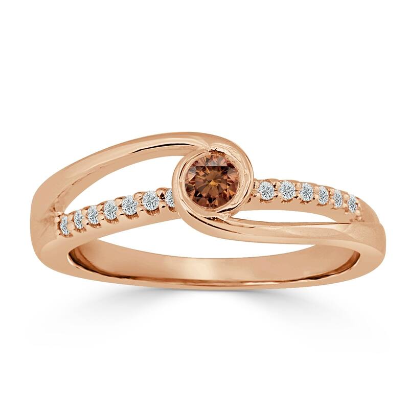 Auriya 1/4ct TDW Round Brown Diamond Bezel Engagement Ring 14k Gold