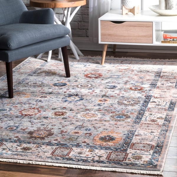 nuLOOM Grey Vintage Faded Winter Floral Garden Border Area Rug