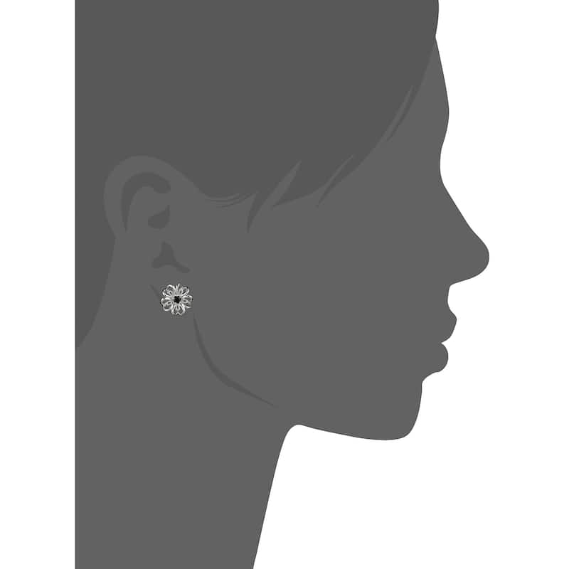 Sterling Silver choice of gemstone flower Stud Earrings - Black