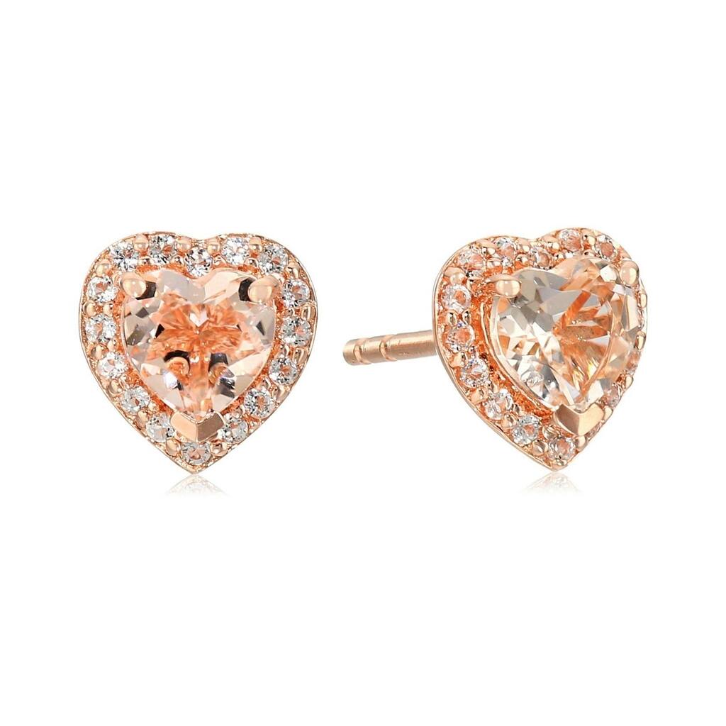 Gold-plated Silver Morganite Heart Halo Earrings
