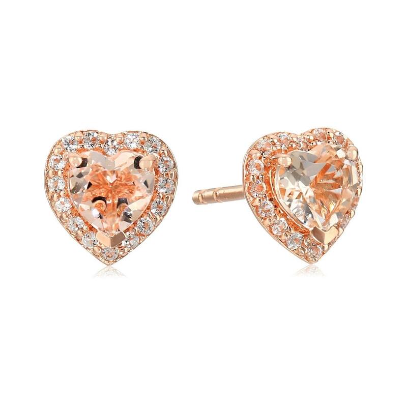 Gold-plated Silver Morganite Heart Halo Earrings