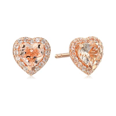 Gold-plated Silver Morganite Heart Halo Earrings