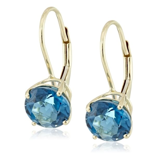 Pinctore 10k Yellow Gold London Blue Topaz Round Lever Dangle Pinctore 10k Yellow Gold London Blue Topaz Round Lever Dangle Earrings
