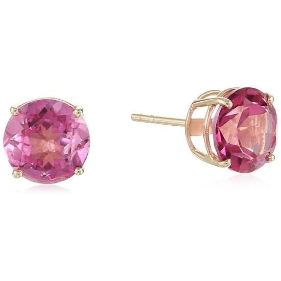 10kt Yellow Gold Pink Topaz Round Stud Earrings