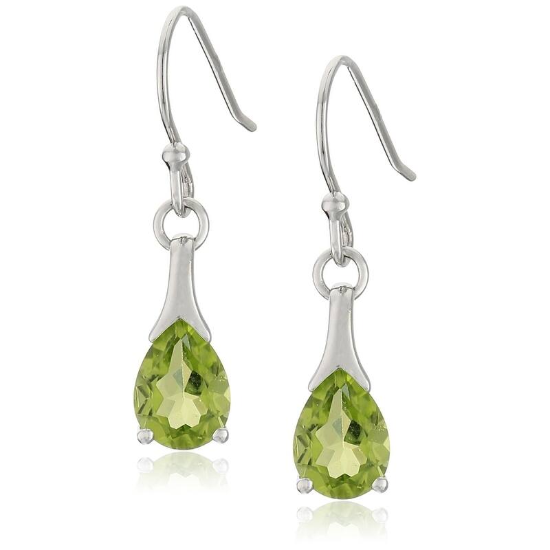 Sterling Silver Peridot Shepherd Hook Dangle Earrings - Green