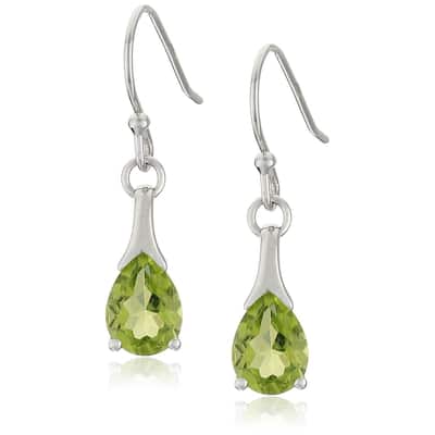 Sterling Silver Peridot Shepherd Hook Dangle Earrings - Green