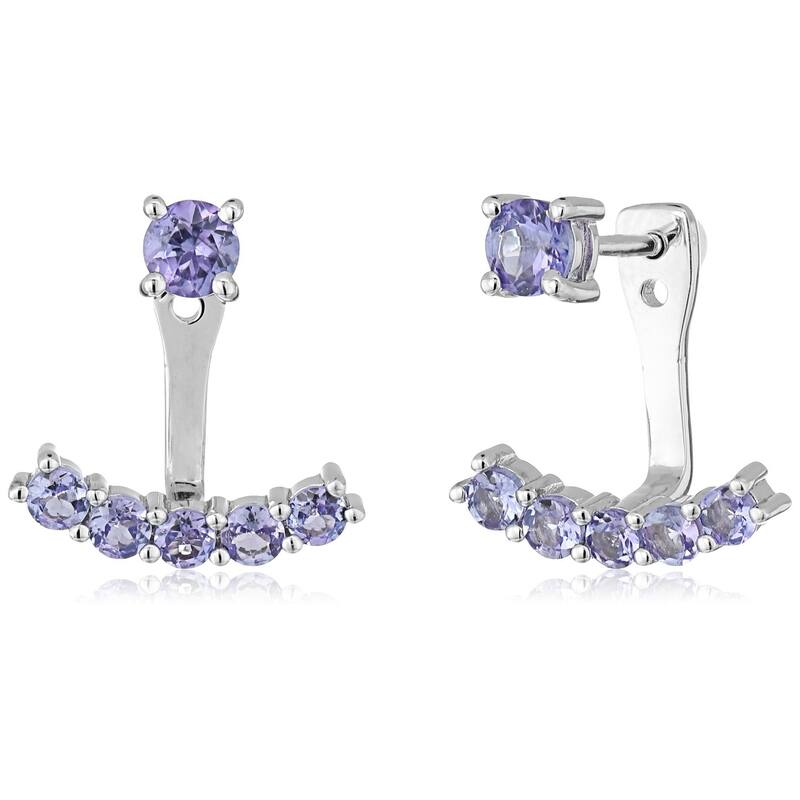 Sterling Silver Tanzanite Back Stud Earring Cuff - Blue