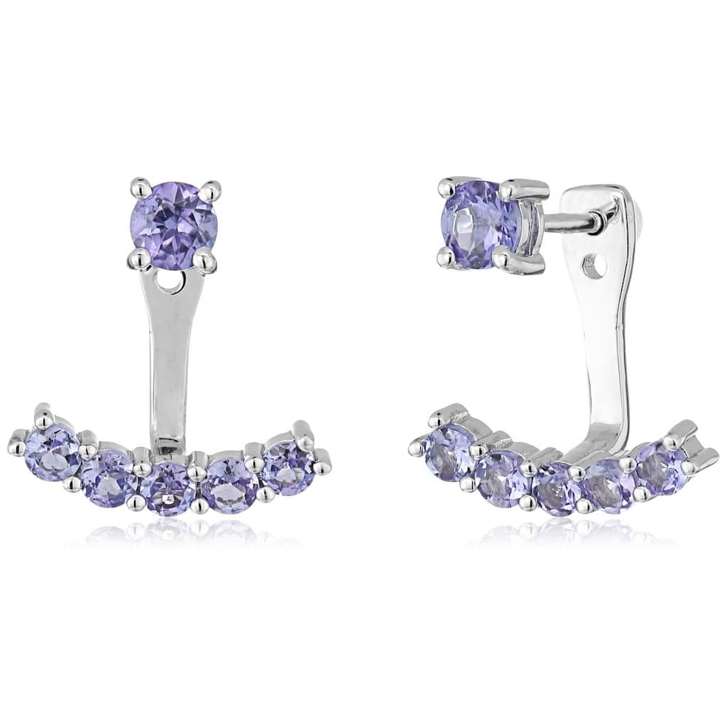 Sterling Silver Tanzanite Back Stud Earring Cuff - Blue