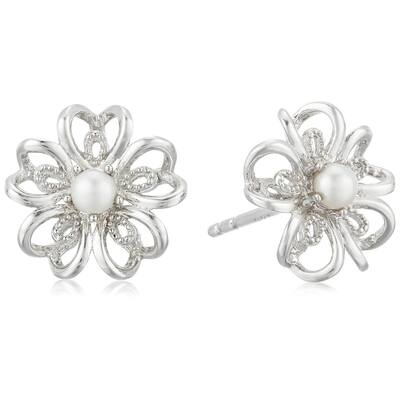 Pinctore Sterling Silver Fresh Water Pearl Stud Earrings - White