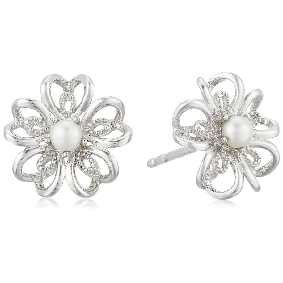 Pinctore Sterling Silver Fresh Water Pearl Stud Earrings - White
