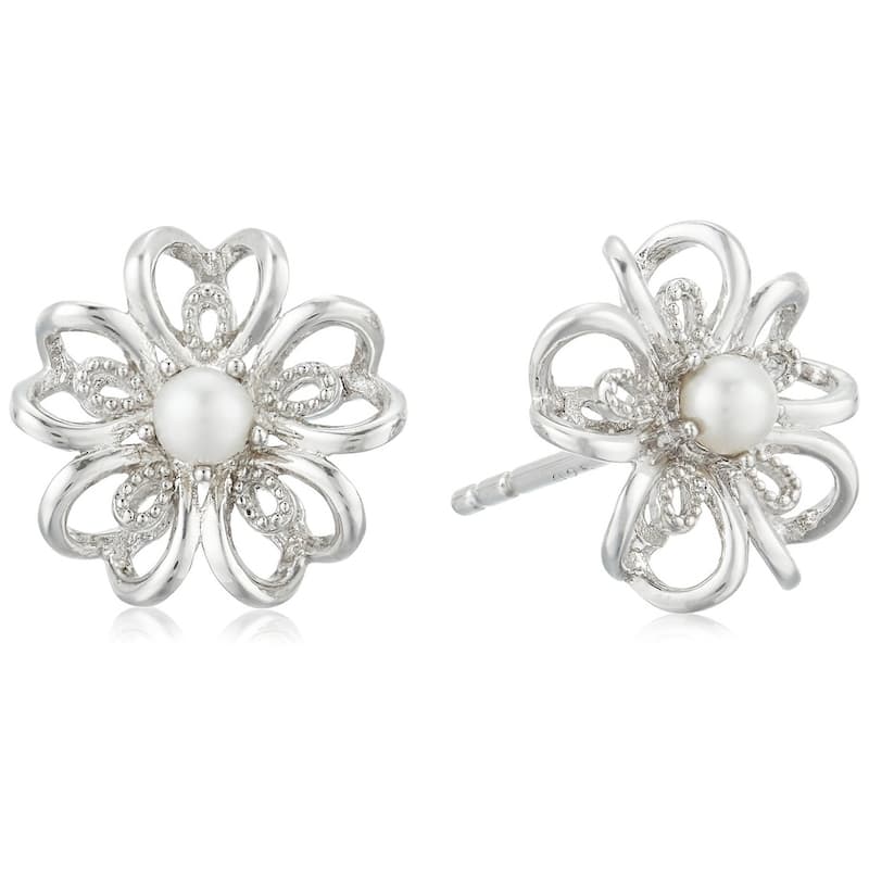 Pinctore Sterling Silver Fresh Water Pearl Stud Earrings - White