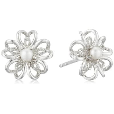 Pinctore Sterling Silver Fresh Water Pearl Stud Earrings - White