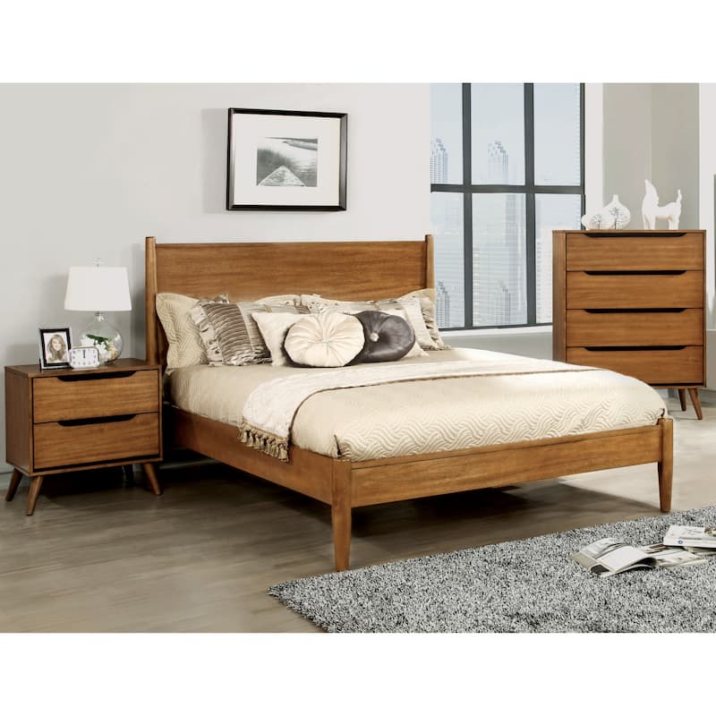 Fopp Mid-Century Modern Oak Wood 3-Piece Platform Bedroom Set by Furniture of America