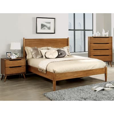 Fopp Mid-Century Modern Oak Wood 3-Piece Platform Bedroom Set by Furniture of America
