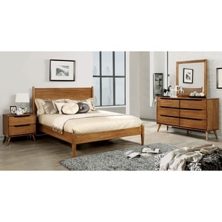 Fopp Mid-century Modern Oak Wood 4-Piece Platform Bedroom Set by Furniture of America