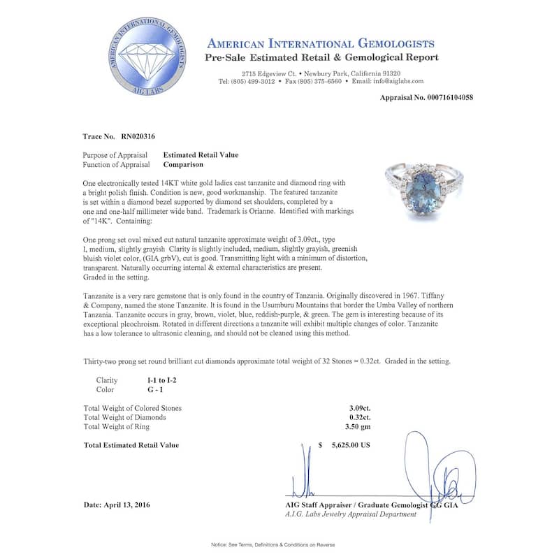 Auriya 14k Gold 4ct Tanzanite and 1/3ct TDW Round Diamonds Halo Engagement Ring - 4.5