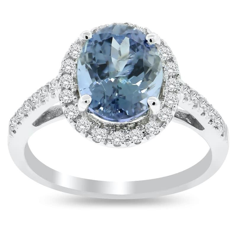 Auriya 14k Gold 4ct Tanzanite and 1/3ct TDW Round Diamonds Halo Engagement Ring