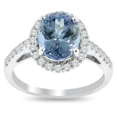 Auriya 14k Gold 4ct Tanzanite and 1/3ct TDW Round Diamonds Halo Engagement Ring
