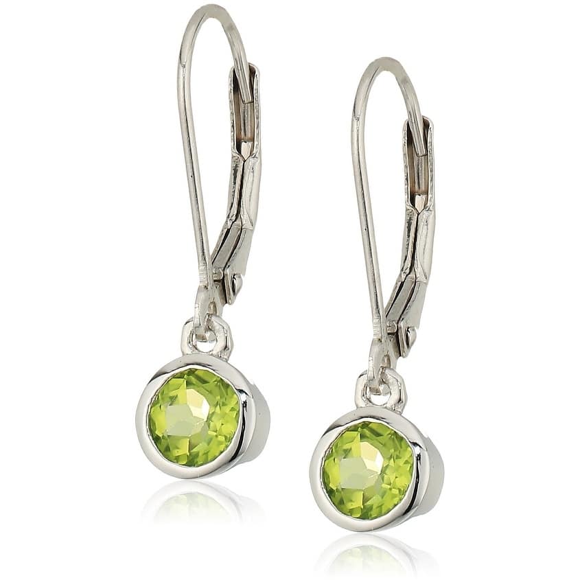 Sterling Silver Peridot Lever Dangle Earrings - Green