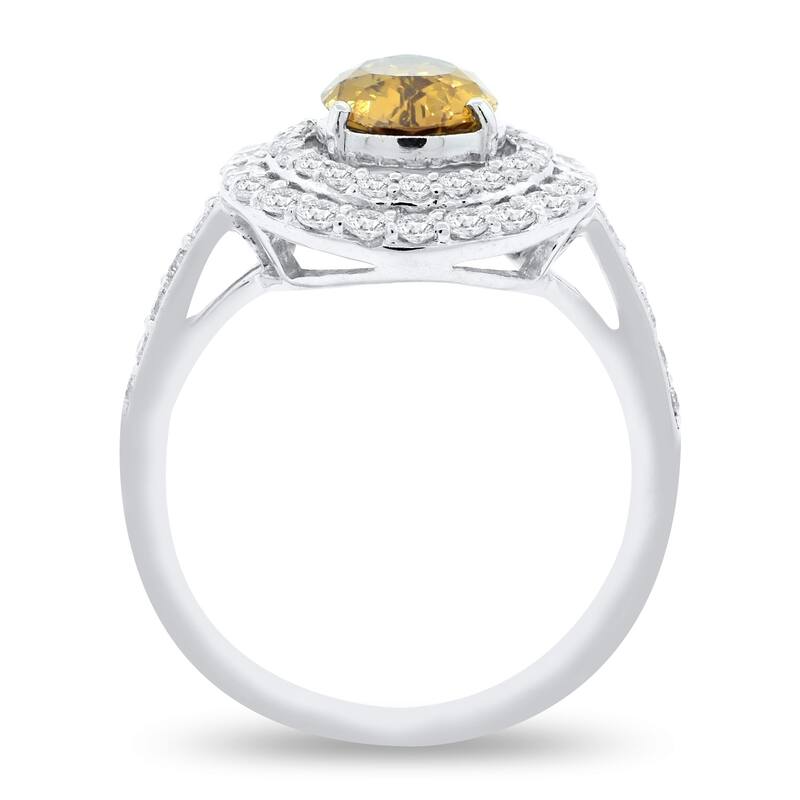 Auriya Platinum 2ct Certified Pear Rare Yellow Sapphire and 3/4ct TDW Diamond Double Halo Engagement Ring