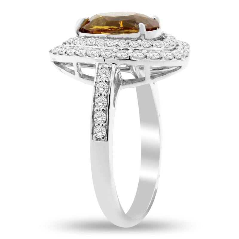 Auriya Platinum 2ct Certified Pear Rare Yellow Sapphire and 3/4ct TDW Diamond Double Halo Engagement Ring