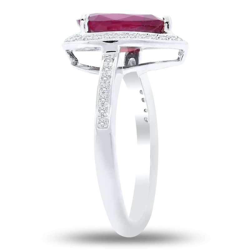 Auriya 18k Gold 3 3/8ct Ruby and 1/5ct TDW Round Halo Diamond Engagement Ring