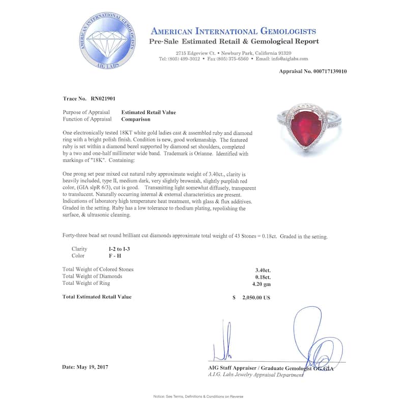Auriya 18k Gold 3 3/8ct Ruby and 1/5ct TDW Round Halo Diamond Engagement Ring - 5