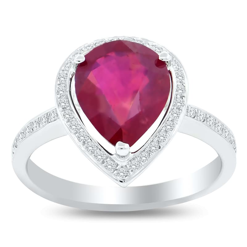 Auriya 18k Gold 3 3/8ct Ruby and 1/5ct TDW Round Halo Diamond Engagement Ring